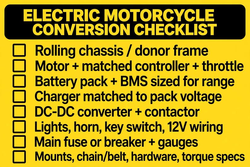 Instructional Guide #10: Electric Motorcycle Conversion Build Checklist — Every Part Before You Start