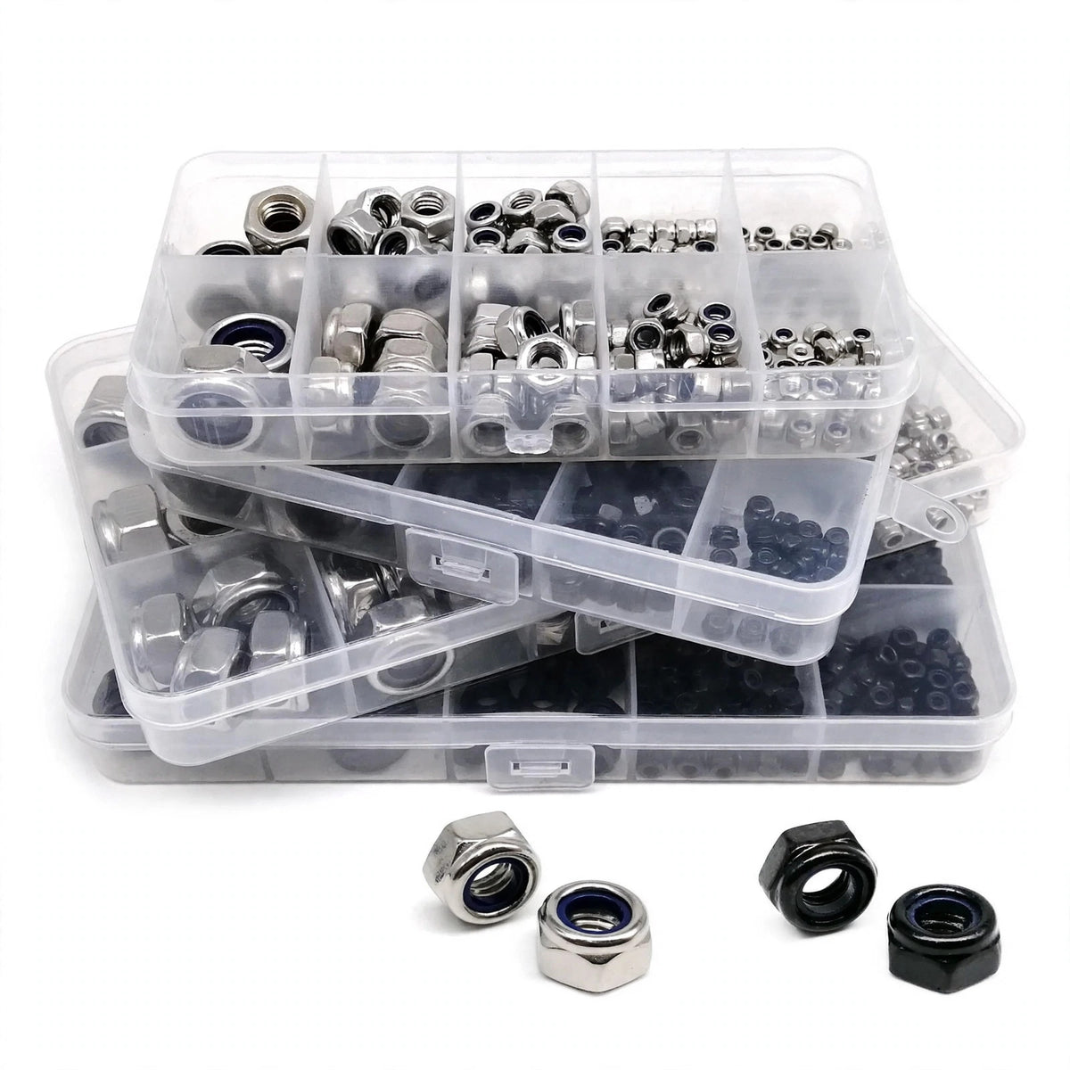 Mix M2 to M12 Set Kit Box DIN985 Hexagon Nylon Insert Lock Nut Hex Self Locking Nylock Locknut 304 Stainless Steel Black Steel