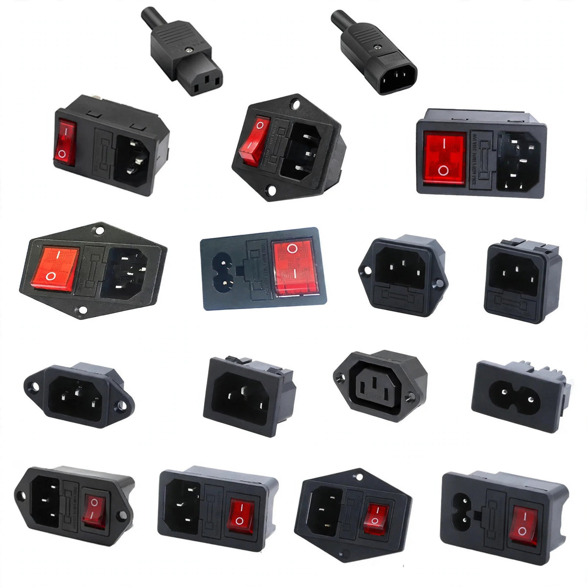 Inlet Plug Pin Connector 3 Pin IEC320 C14 Electrical Socket LED 250V Rocker Switch Brass 10A Fuse Computer Mount Accessories