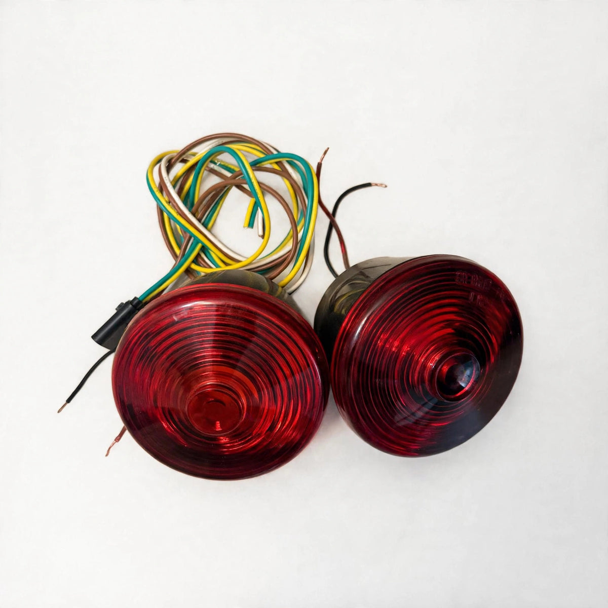 Round Red Trailer Tail Lights | Pair with Wiring Harness