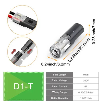 D1 Wire Connector | 1-Pin Quick Push-In Terminal Block | Low-Voltage Cables