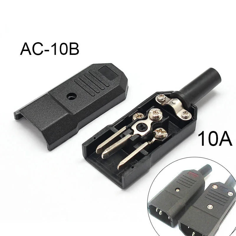 Inlet Plug Pin Connector 3 Pin IEC320 C14 Electrical Socket LED 250V Rocker Switch Brass 10A Fuse Computer Mount Accessories
