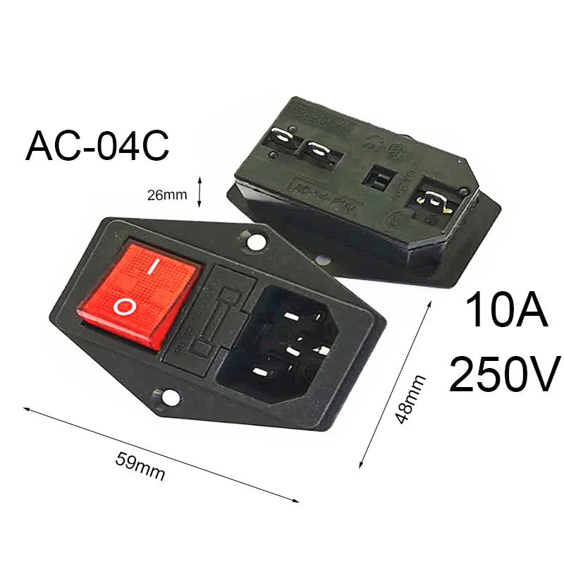 Inlet Plug Pin Connector 3 Pin IEC320 C14 Electrical Socket LED 250V Rocker Switch Brass 10A Fuse Computer Mount Accessories