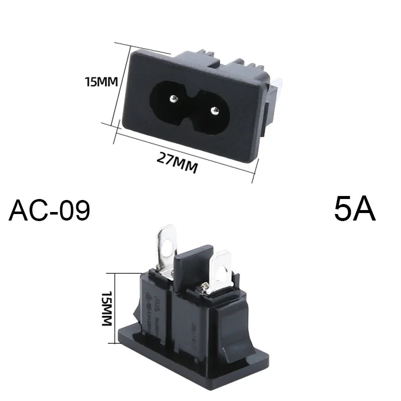 3-pin IEC320 C14 inlet plug connector with integrated rocker switch and LED indicator