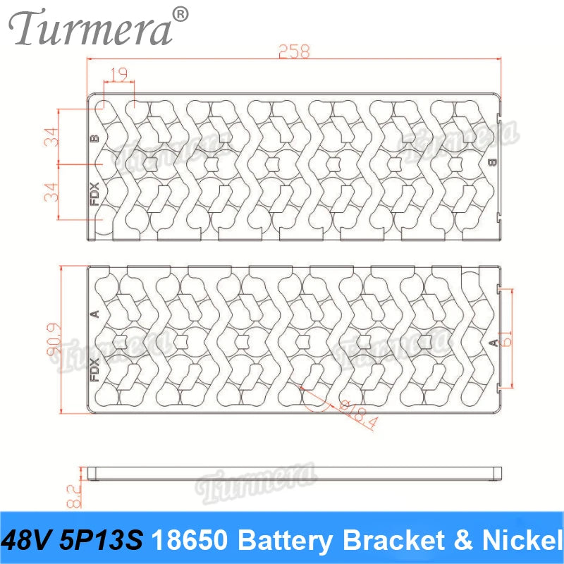 Turmera 48V Silver Fish Battery 13S5P 18650 Holder with 13S 15A Balancing BMS Welding Nickel for 52V Electric Bike Batteries Use