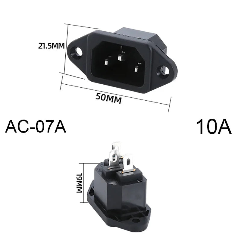3-pin IEC320 C14 inlet plug connector with integrated rocker switch and LED indicator