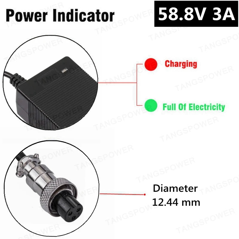 52V Battery Charger | 58.8V 3A 150W | Cooling Fan