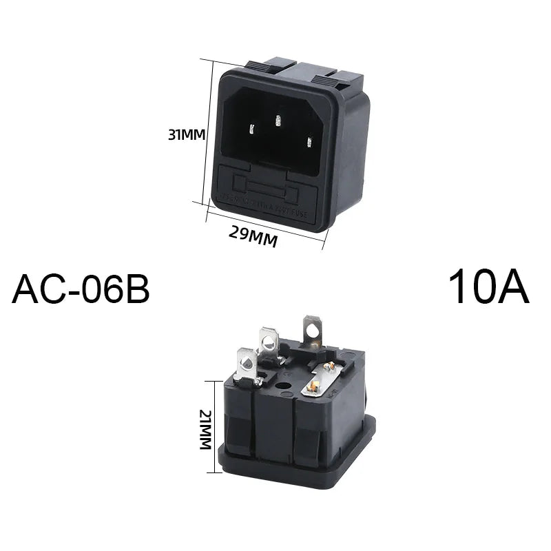 3-pin IEC320 C14 inlet plug connector with integrated rocker switch and LED indicator