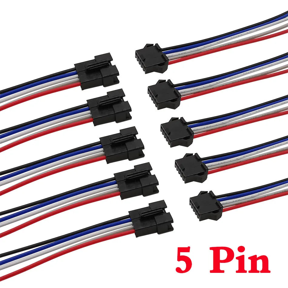 JST SM LED Connector Cables | 2–6 Pin Male & Female | RGB Strip Light