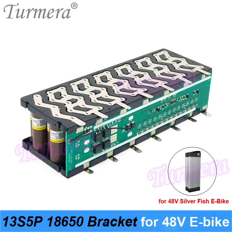 Turmera 48V Silver Fish Battery 13S5P 18650 Holder with 13S 15A Balancing BMS Welding Nickel for 52V Electric Bike Batteries Use
