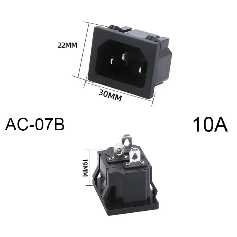 Inlet Plug Pin Connector 3 Pin IEC320 C14 Electrical Socket LED 250V Rocker Switch Brass 10A Fuse Computer Mount Accessories