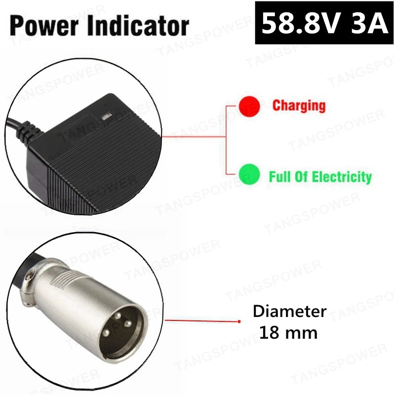 52V Battery Charger | 58.8V 3A 150W | Cooling Fan