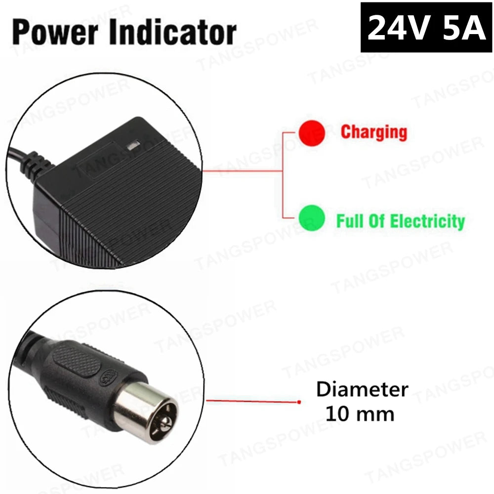 TANGSPOWER 24V 5A Charger | 28.8V Lead-Acid | 10 Connectors