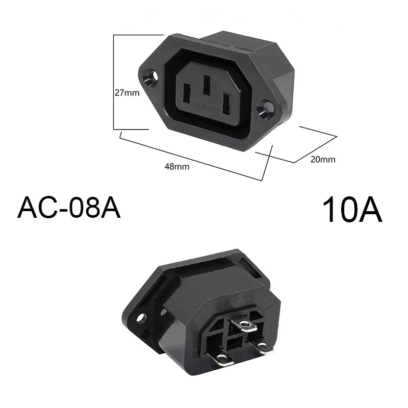 3-pin IEC320 C14 inlet plug connector with integrated rocker switch and LED indicator