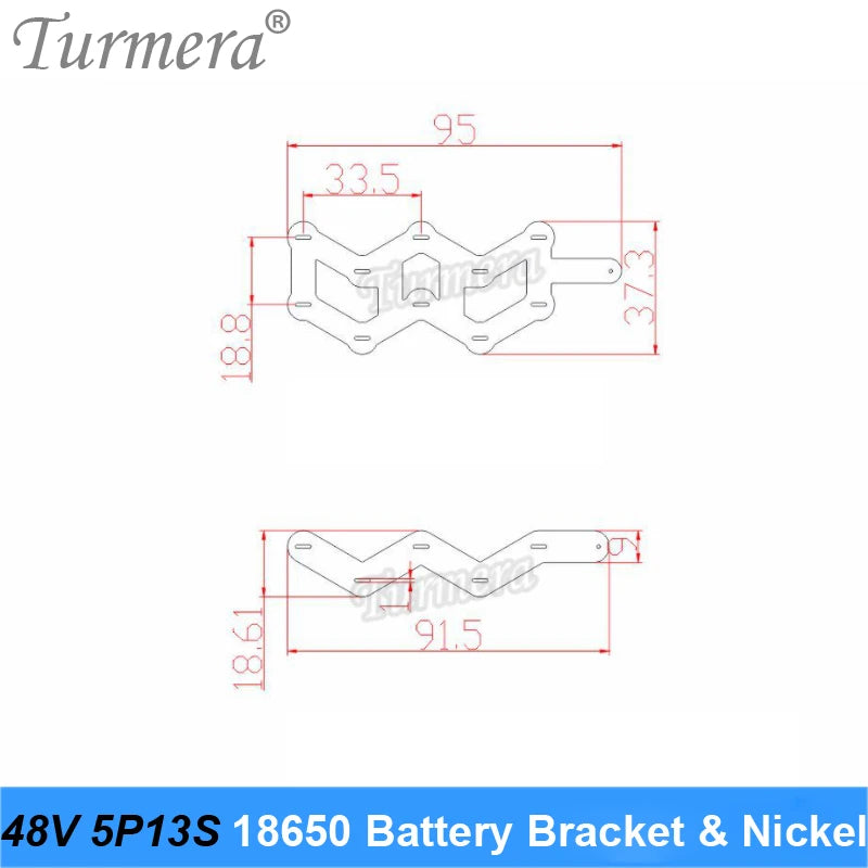 Turmera 48V Silver Fish Battery 13S5P 18650 Holder with 13S 15A Balancing BMS Welding Nickel for 52V Electric Bike Batteries Use