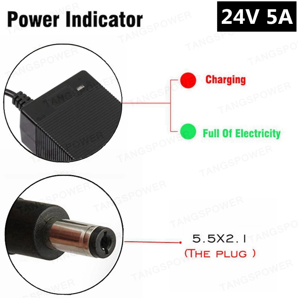 TANGSPOWER 24V 5A Charger | 28.8V Lead-Acid | 10 Connectors