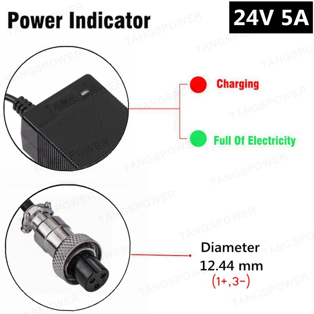 TANGSPOWER 24V 5A Charger | 28.8V Lead-Acid | 10 Connectors