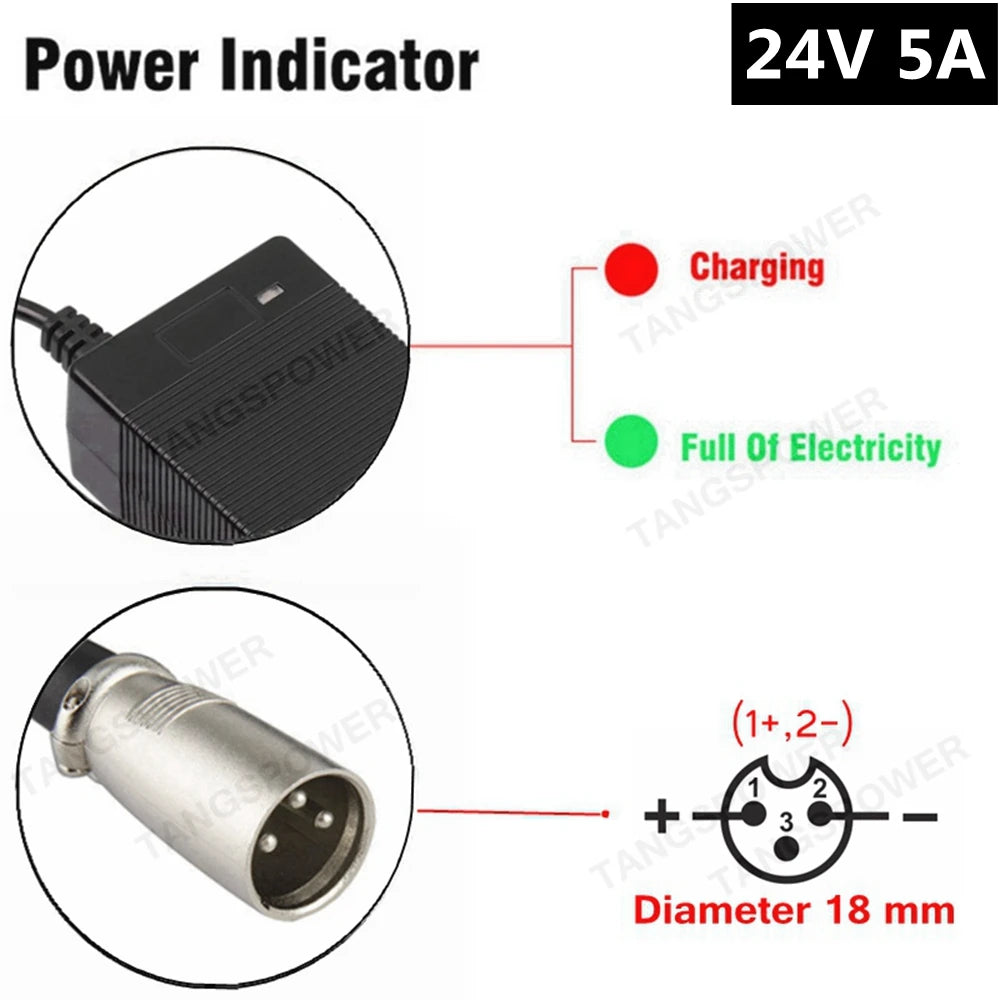 TANGSPOWER 24V 5A Charger | 28.8V Lead-Acid | 10 Connectors