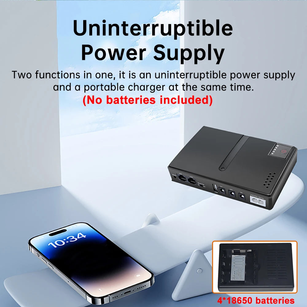 1018L 4*18650 Uninterruptible Power Supply Case  5V 9V 12V UPS Router Optical Cat Backup Power Supply No Batteries Included