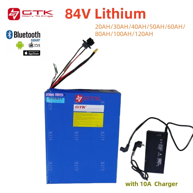 Gtk 84V 30Ah 30A 50Ah 80Ah 100Ah 100A 72V 60Ah 60A lithium ion battery pack bluetooth BMS for 5000w 6000W 8000W golf cart