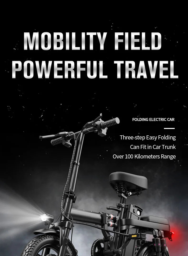 14-Inch Folding Electric Bicycle | 500W Motor, 48V 10.4Ah Lithium Battery | Portable City E-Bike