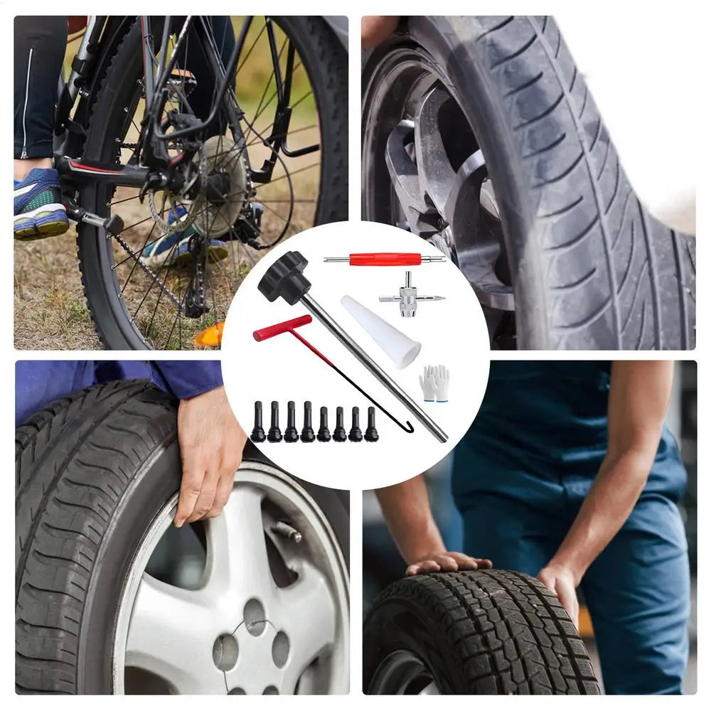 Quick-Change Tire Valve Tool Kit | Stem Install Set | Cars & Bikes