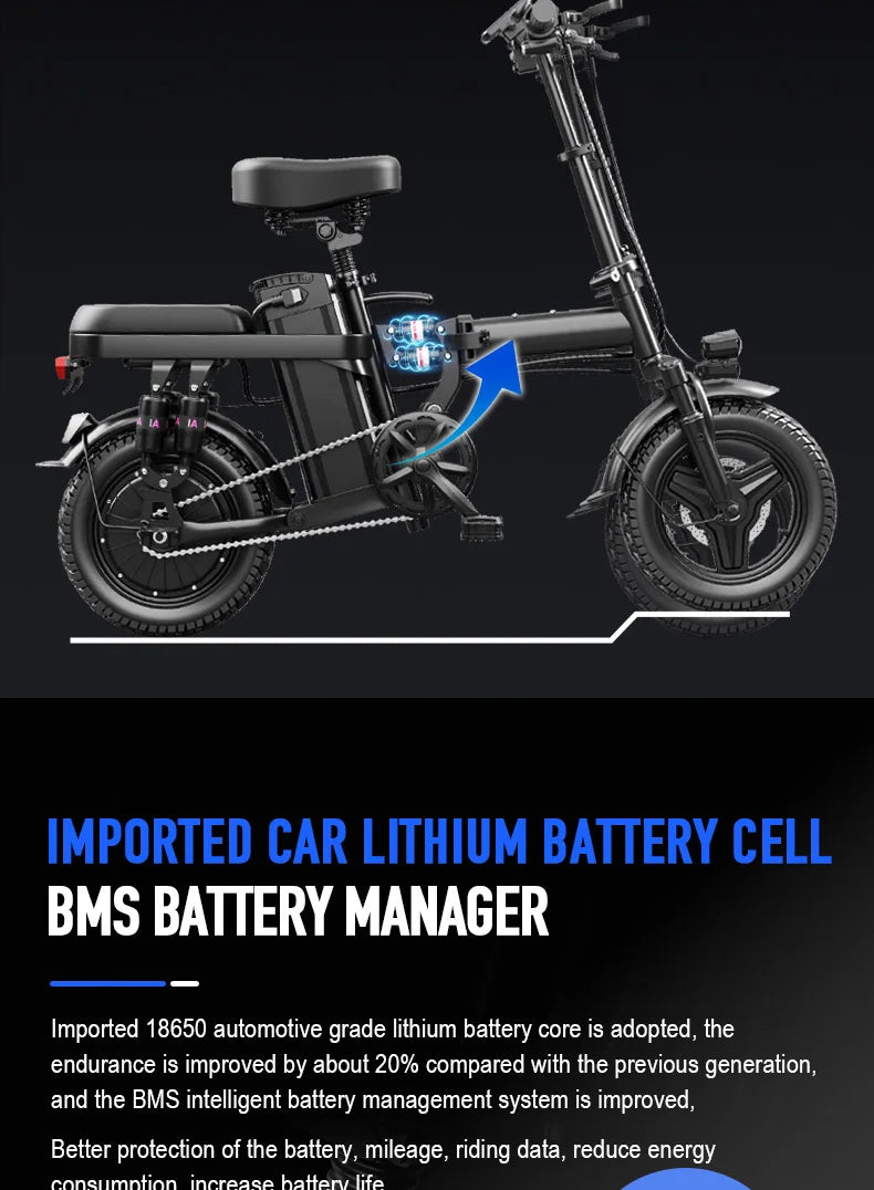 14-Inch Folding Electric Bicycle | 500W Motor, 48V 10.4Ah Lithium Battery | Portable City E-Bike
