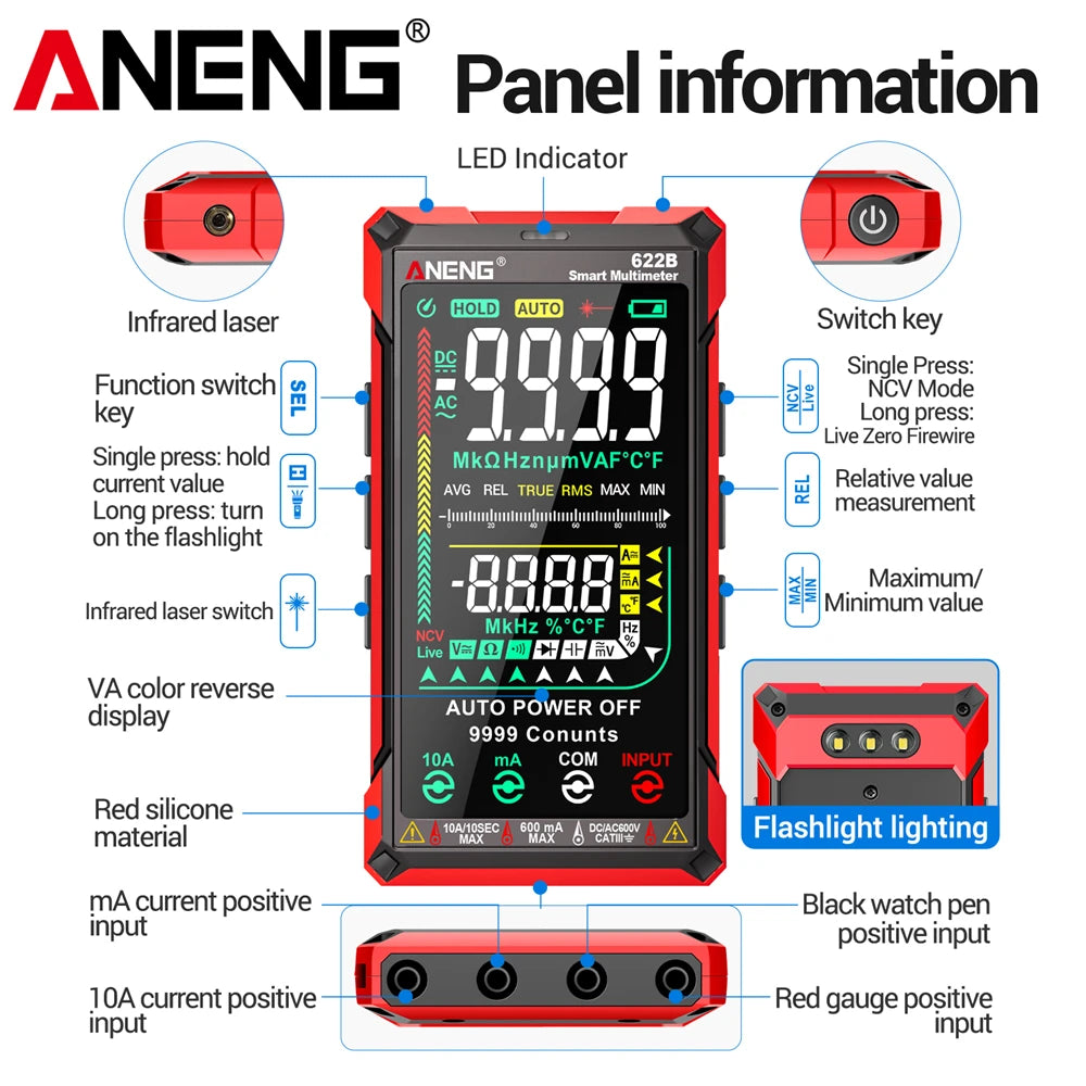 ANENG 622B Multimeter | 9999 Counts | Laser & NCV
