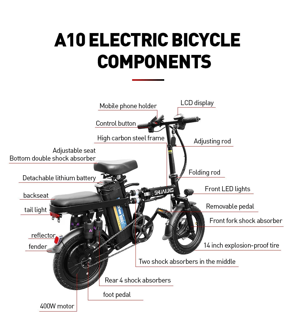 14in Folding E-Bike | 48V 400W Up to 40 km/h | Mini City Commuter