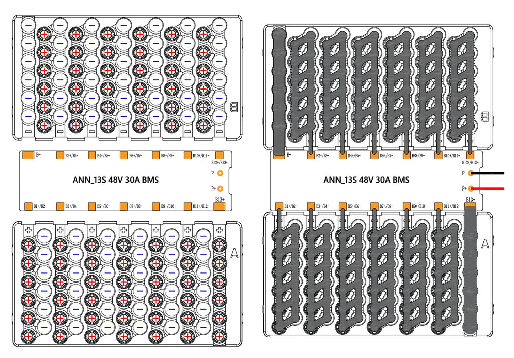 48V 20Ah Li-ion Battery Box Kit | 13S6P Case + 20A BMS | E-Bike