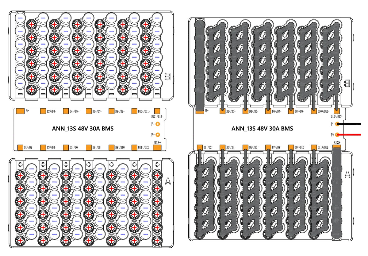 48V 20Ah Li-ion Battery Box Kit | 13S6P Case + 20A BMS | E-Bike