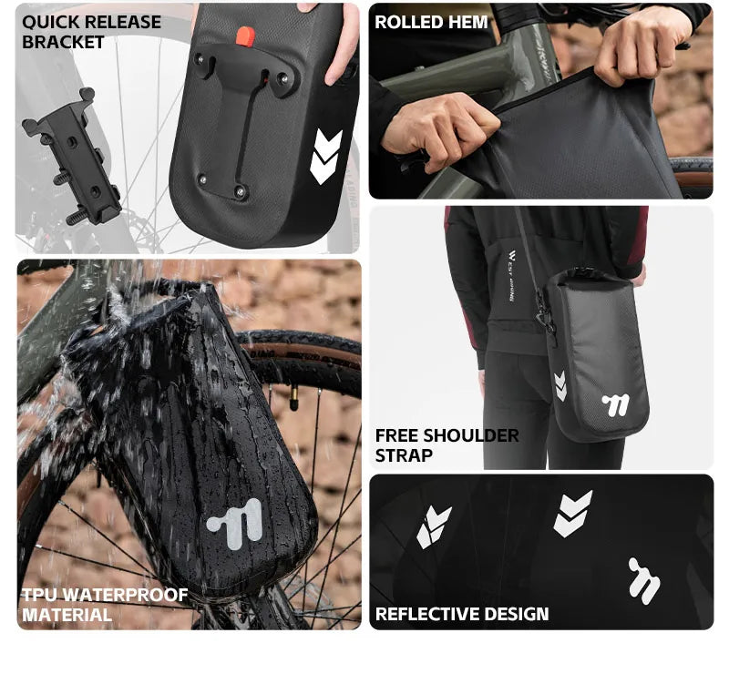 WEST BIKING Bike Front Fork Bag Quick Release Waterproof For Mtb Road Bike Bikepacking Cycling Storage Bag 5.5L Large Capacity