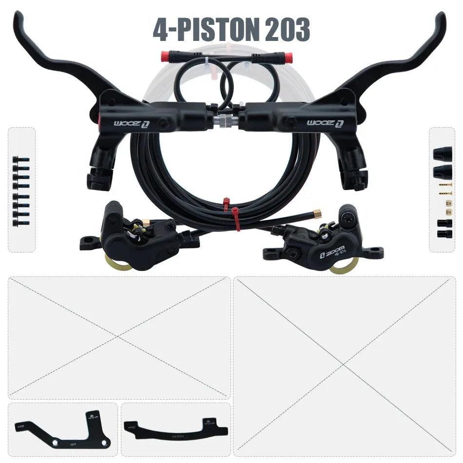 ZOOM HB-876E 4-Piston Hydraulic Disc Brake | Motor Cut-Off | 160/180/203mm