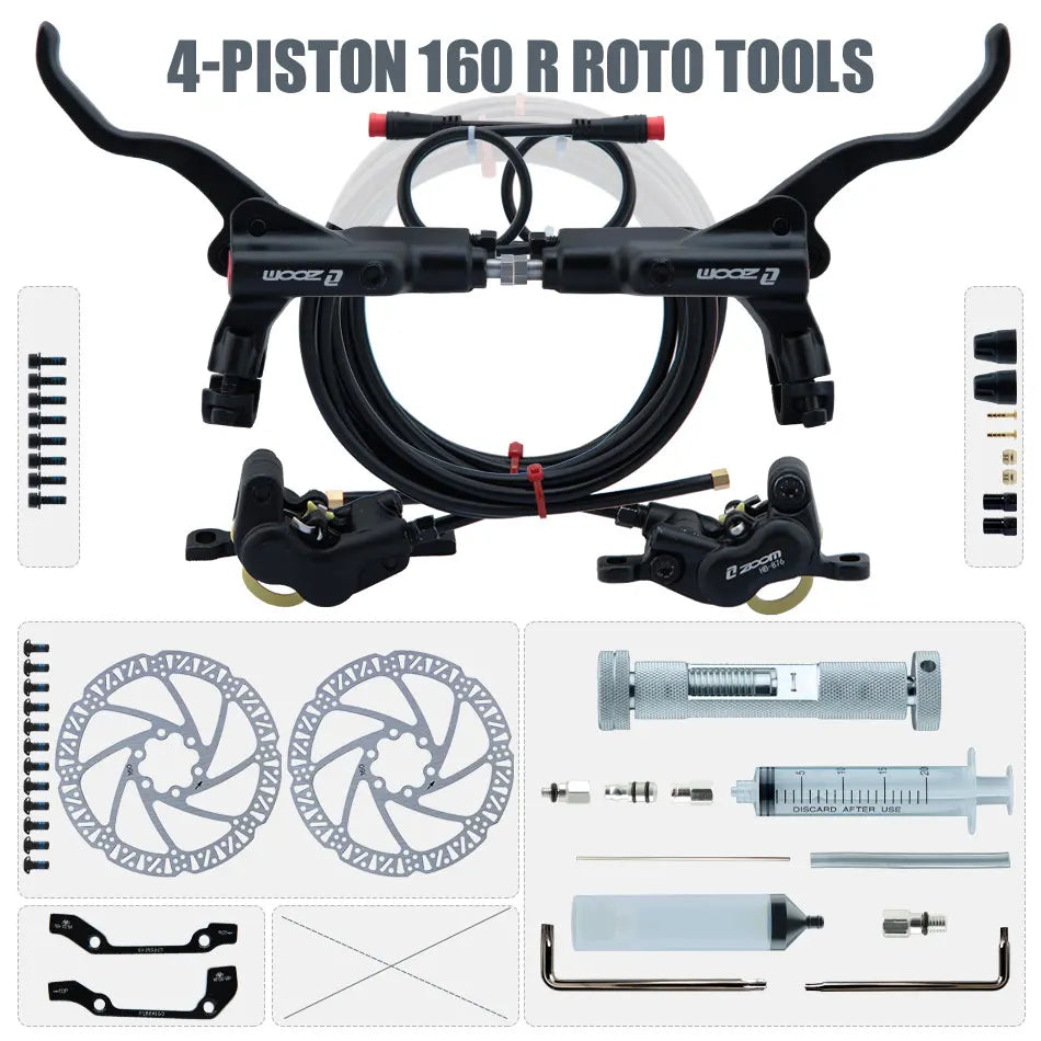 ZOOM HB-876E 4-Piston Hydraulic Disc Brake | Motor Cut-Off | 160/180/203mm