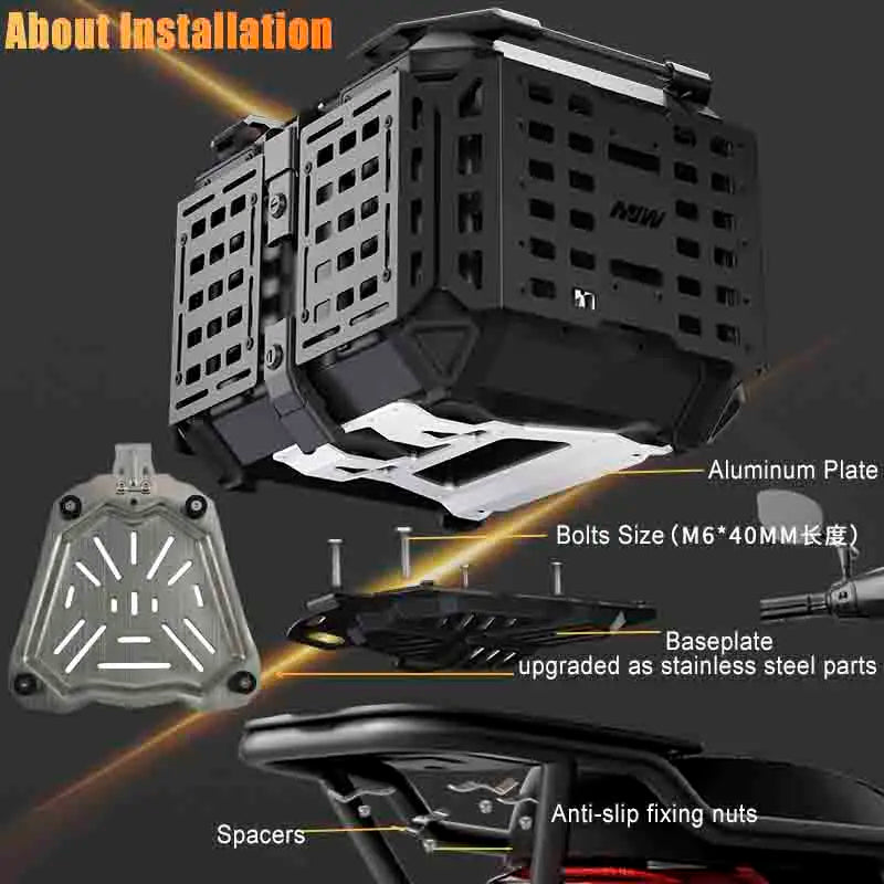 Aluminum Top Box 45L | Waterproof Trunk | Universal Moto Fit