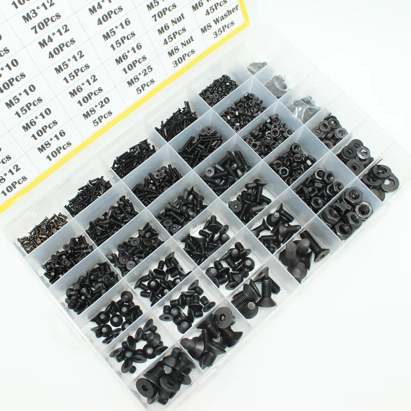 Hex Socket Countersunk Screws M2-M8 | Grade 10.9 Steel | Fastener Kit