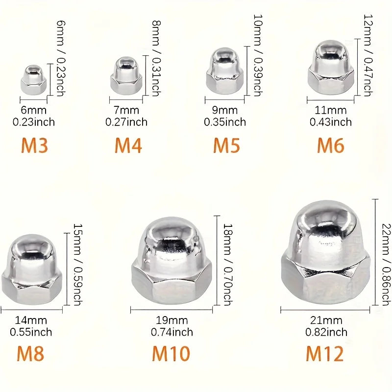 140-Pc Stainless Hex Bolt & Nut Set | M3-M12 Round Head | DIY/Auto