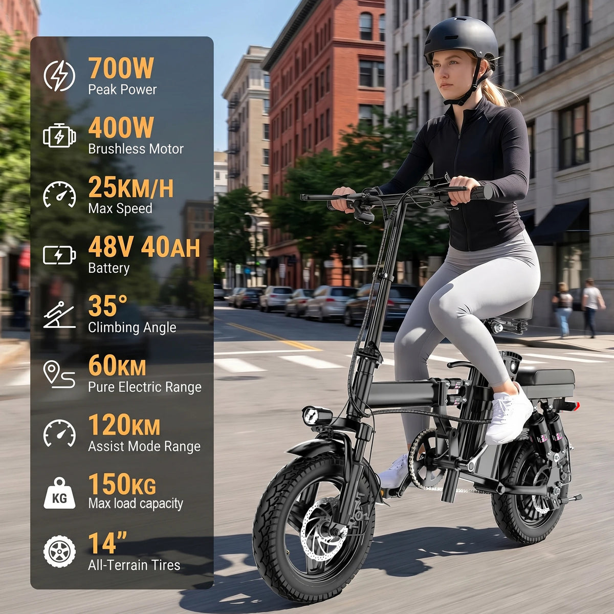 14-Inch Folding Electric Bicycle | 500W Motor, 48V 10.4Ah Lithium Battery | Portable City E-Bike