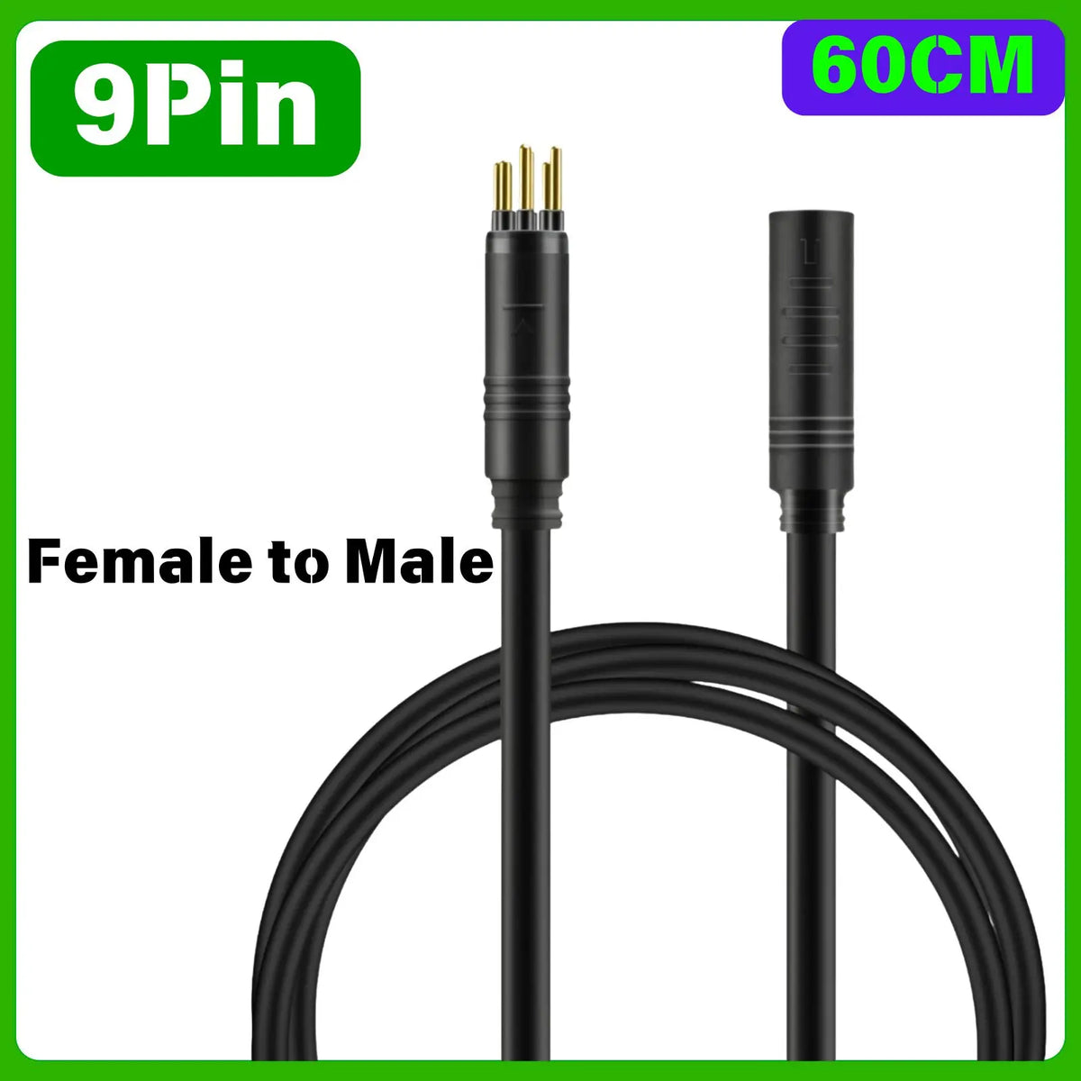 9 Pin Electric Bike Motor Cable, Wheel Motor Extension Cable for E Bike - Female to Male Wire, Electric Bike Accessory