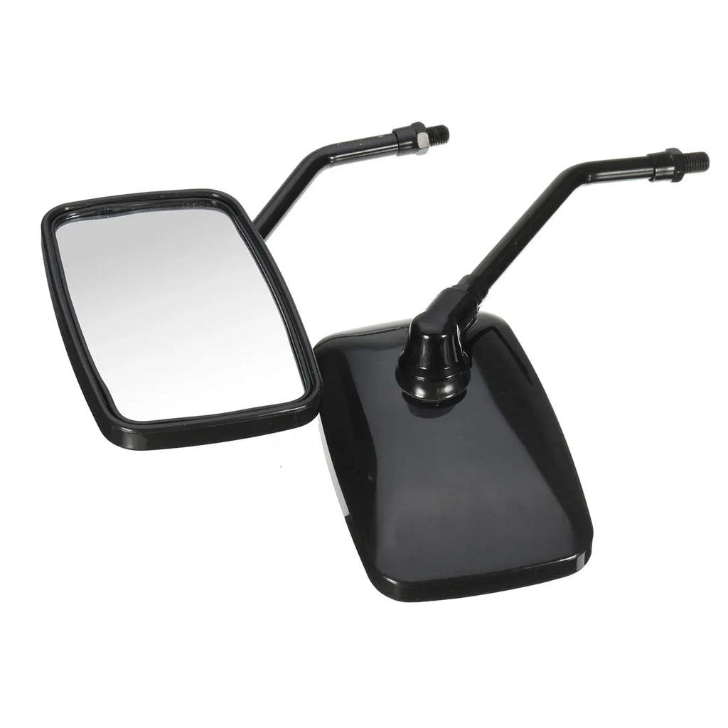 Motorcycle Rearview Mirrors (Pair) | Black Rectangle, 10mm | Scooter & ATV