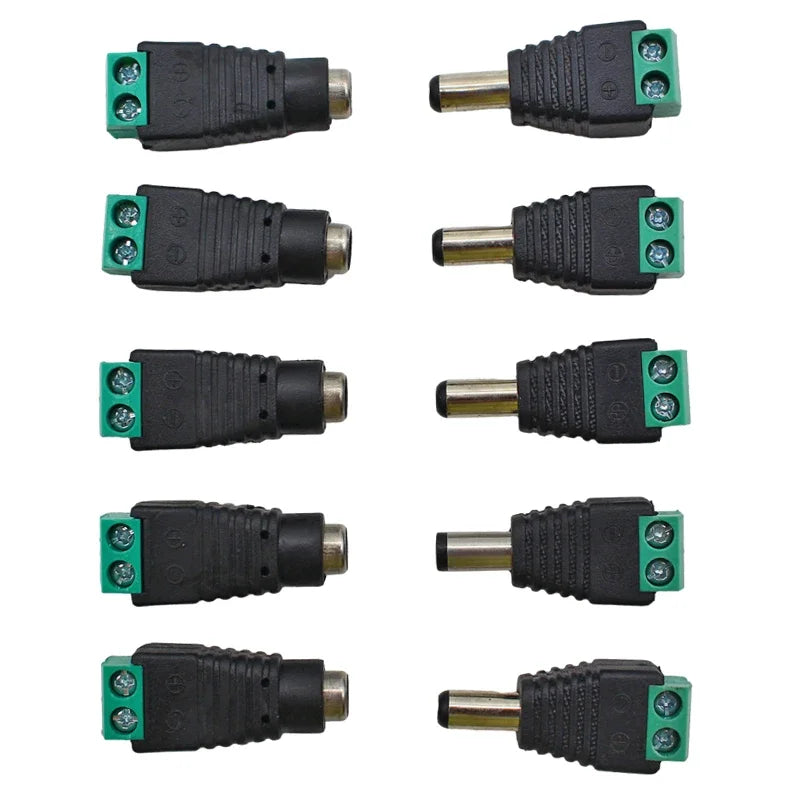 DC 5.5×2.1mm Power Connector Pairs | 12V Male & Female | CCTV / LED Strip