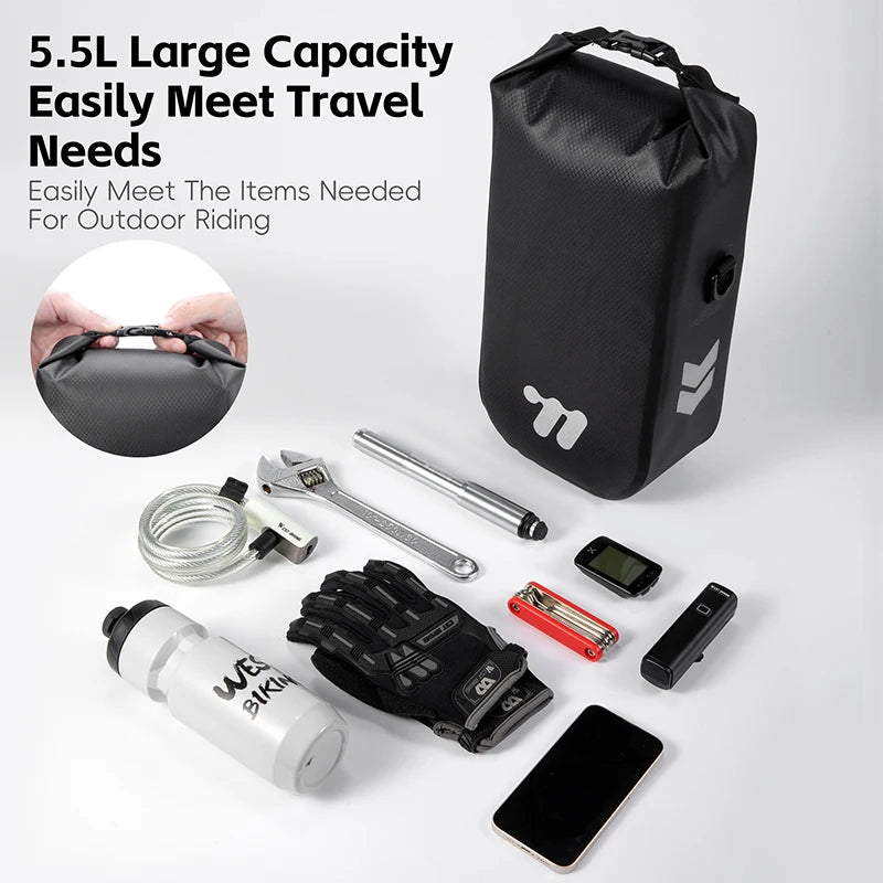 WEST BIKING Bike Front Fork Bag Quick Release Waterproof For Mtb Road Bike Bikepacking Cycling Storage Bag 5.5L Large Capacity
