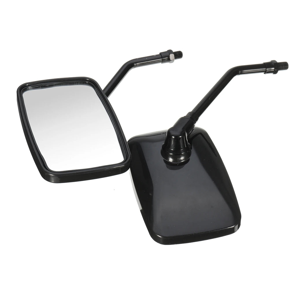 Motorcycle Rearview Mirrors (Pair) | Black Rectangle, 10mm | Scooter & ATV