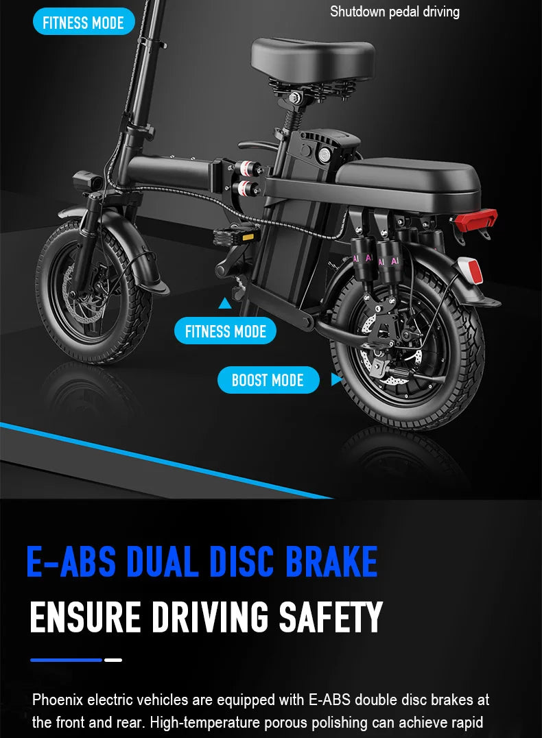 14-Inch Folding Electric Bicycle | 500W Motor, 48V 10.4Ah Lithium Battery | Portable City E-Bike