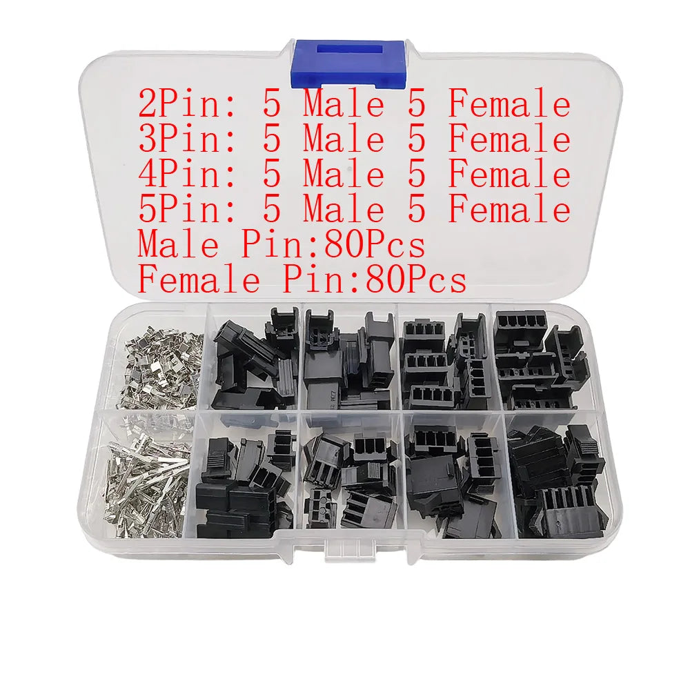 JST SM Connector Kit | 2-6 Pin 2.54mm | 10 Sets w/ Terminals