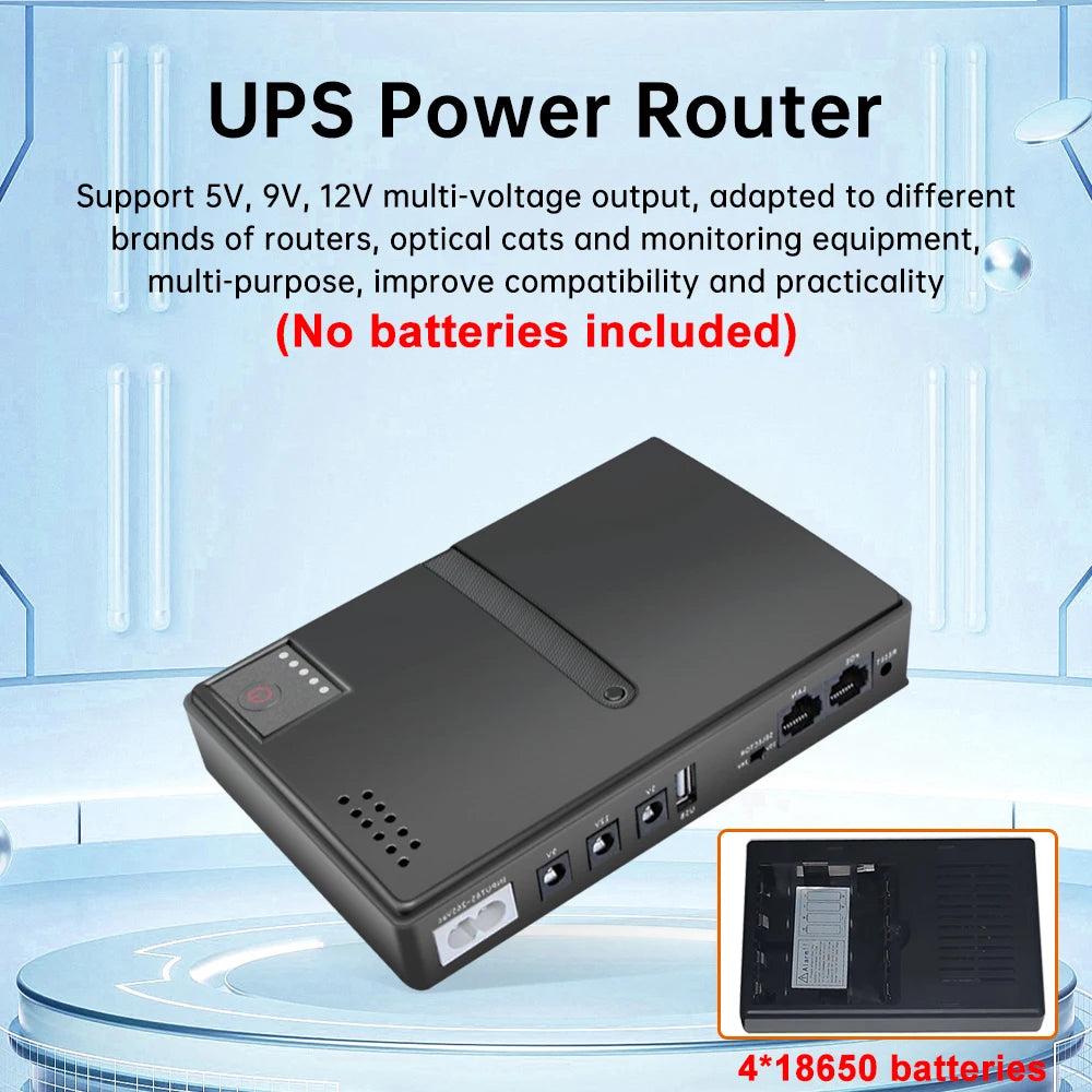 1018L 4*18650 Uninterruptible Power Supply Case  5V 9V 12V UPS Router Optical Cat Backup Power Supply No Batteries Included