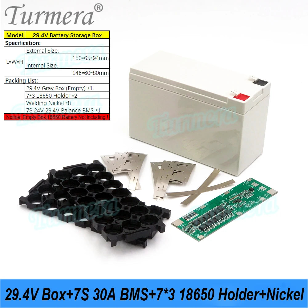 24V/29.4V 18650 Battery Box | 7S3P Holder + 30A BMS | Lead-Acid Swap