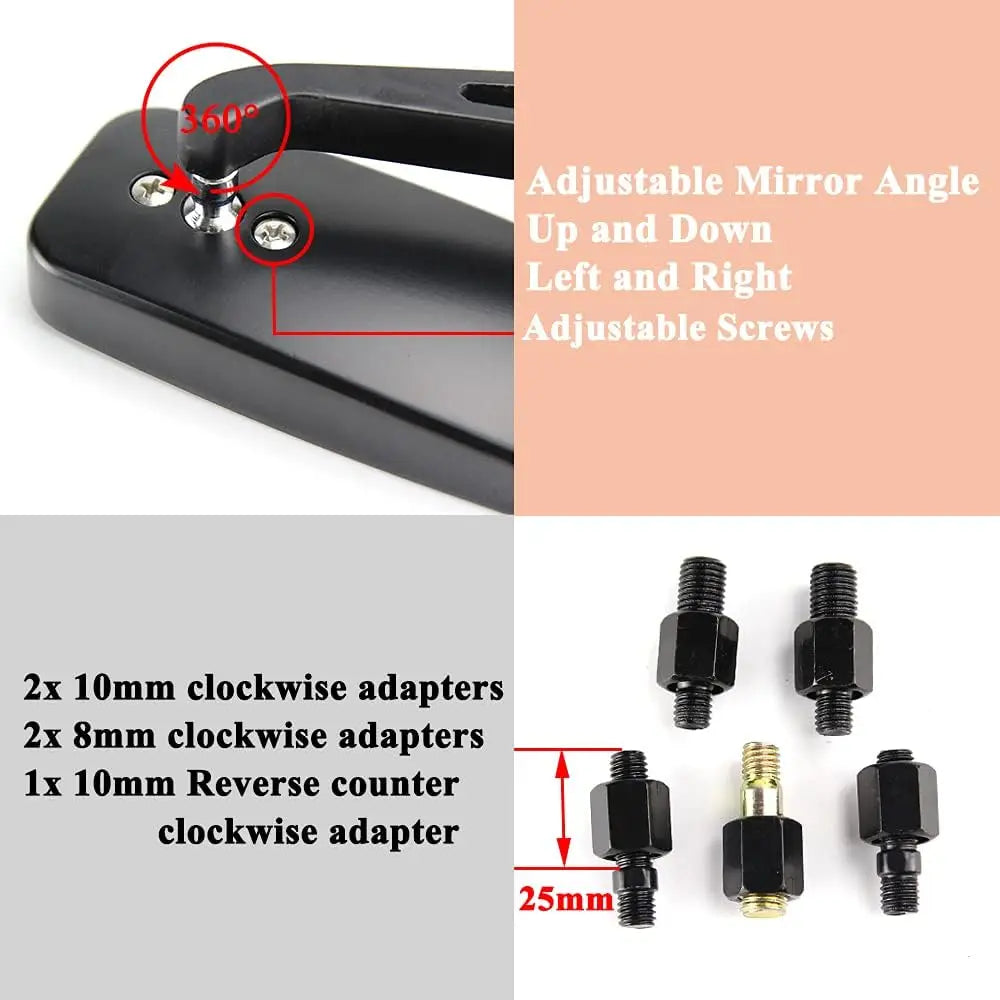 Universal Side Mirrors | Adjustable Rear-View Pair | 8mm/10mm Thread