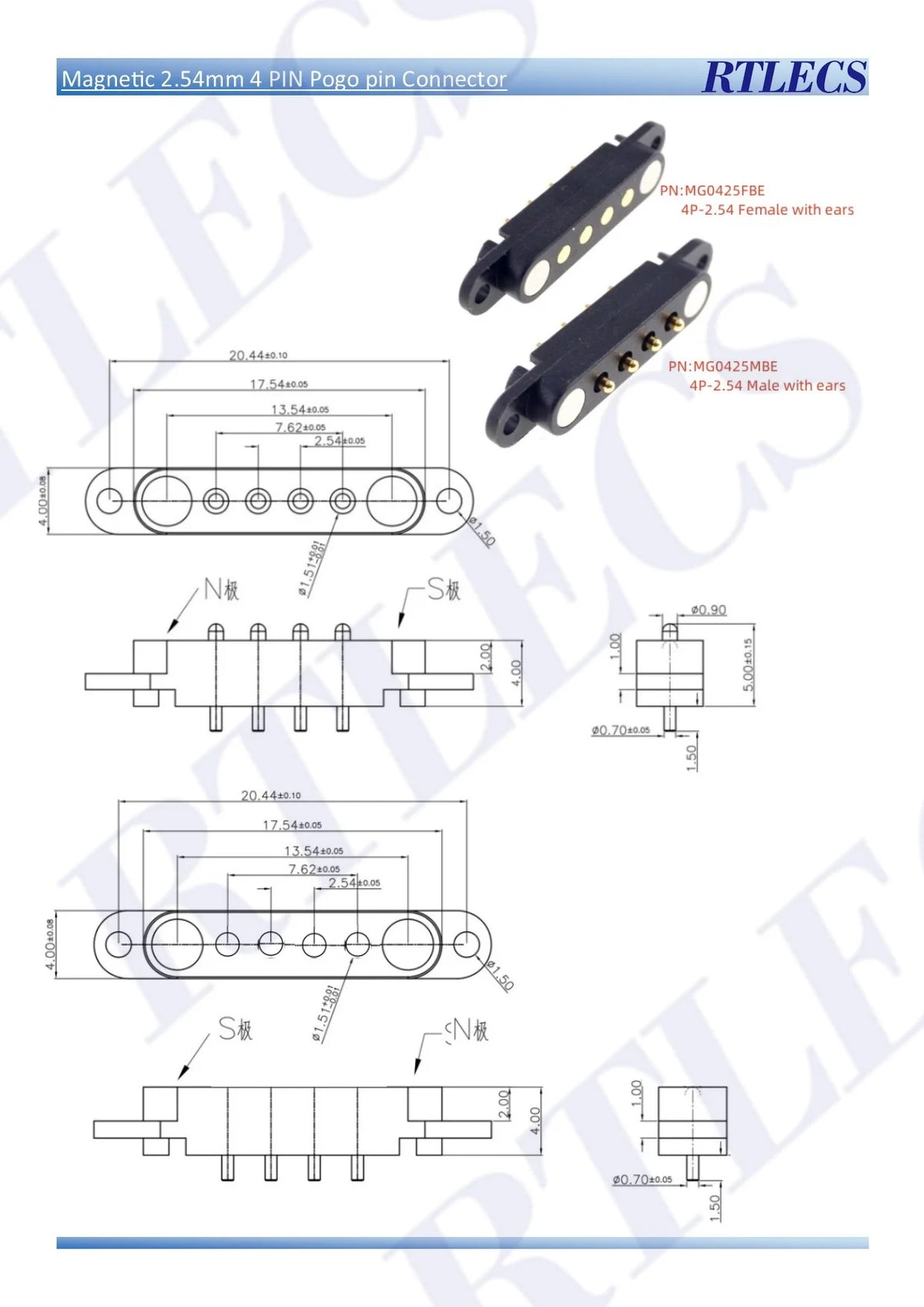 2A DC Magnetic Pogo Pin Connector 2Pin 3Pin 4 5 6 7 8 9 Pin Pogopin Male Female spacing 2.5/2.80mm Spring Loaded DC Power Socket