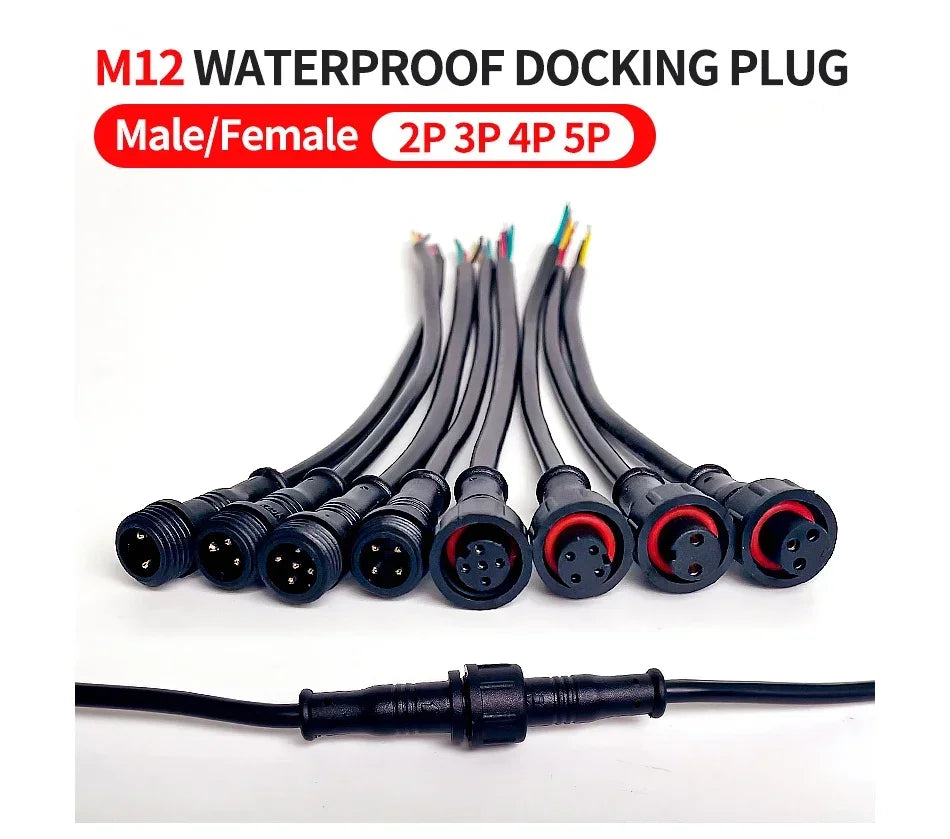 M12 Waterproof Connector | 2–5 Pin, IP65, 20cm | LED Strip